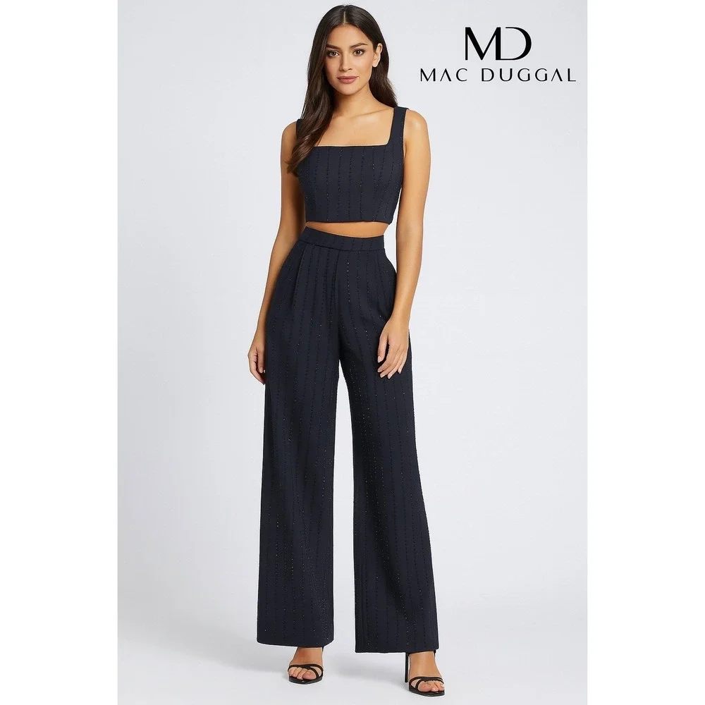NWT Mac Duggal 81161 Navy Wide-Leg Pants Sz 8 $298‎